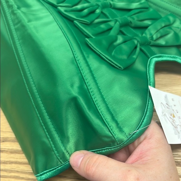 Emerald Green Satin Corset Top with Bow Details Medium - Picture 6 of 10